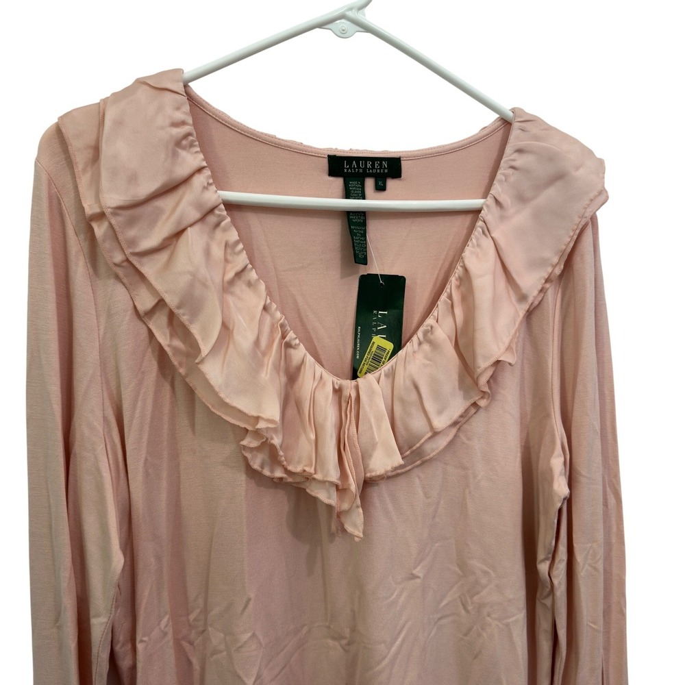 Lauren Ralph Lauren NWT Pink Rayon Ruffle Neck Long Sleeve Top Women's XL